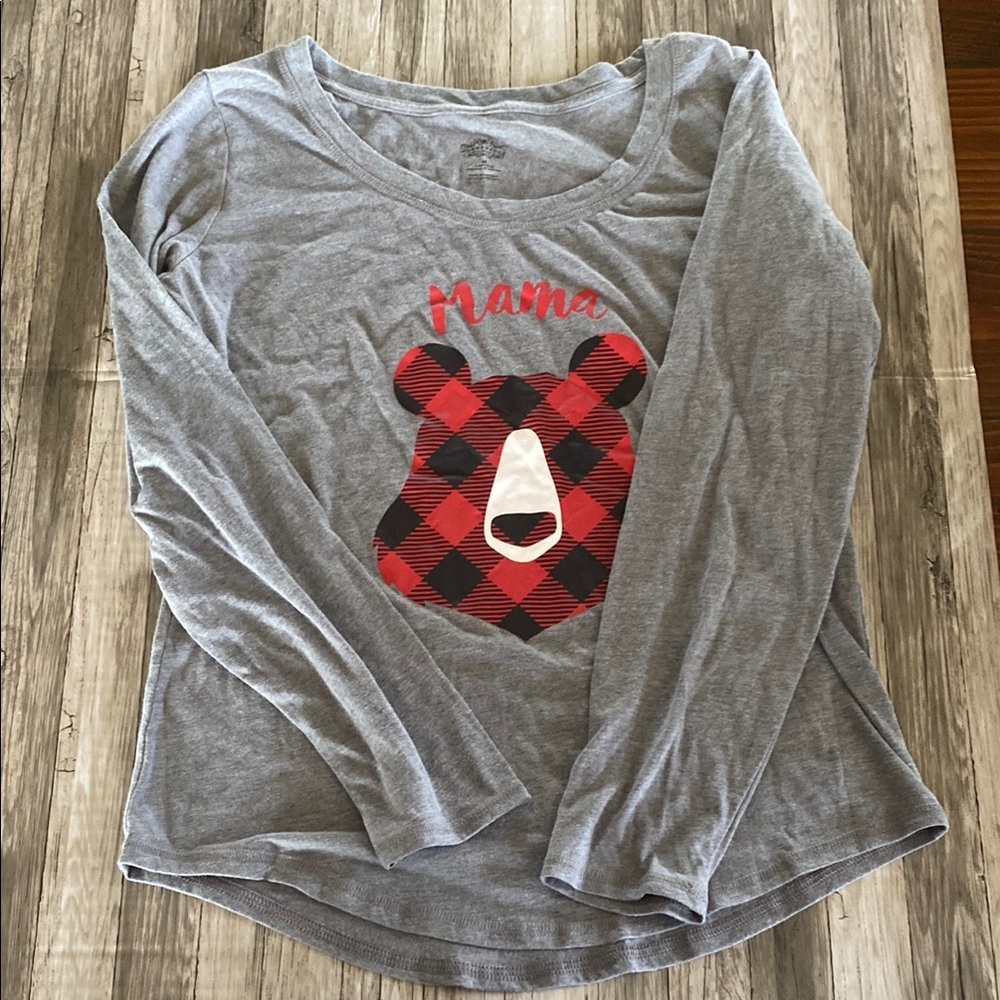 Wondershop Gray Pajama Top Plaid Bear Design “Mama”